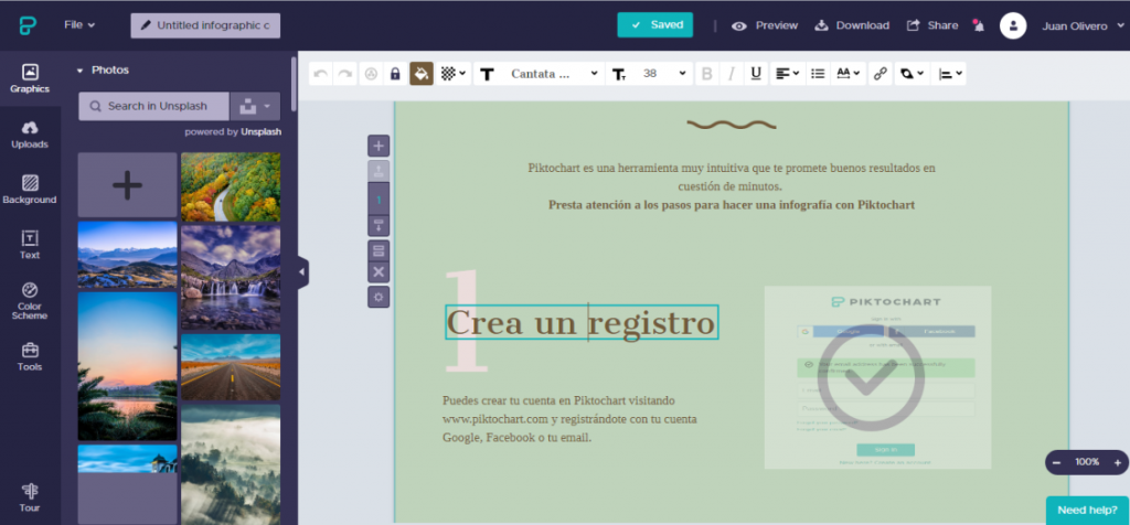 Como hacer una infografía con Piktochart. Edición de elementos